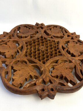 Hand Carved Wooden Trivet 3 Foot Design Decorative Folk Art Kitchen Décor 9”